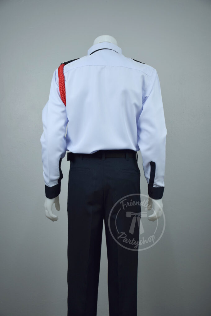 ชุด รปภ. สีขาว แขนยาว กระเป๋า-ปลายแขนสีกรม