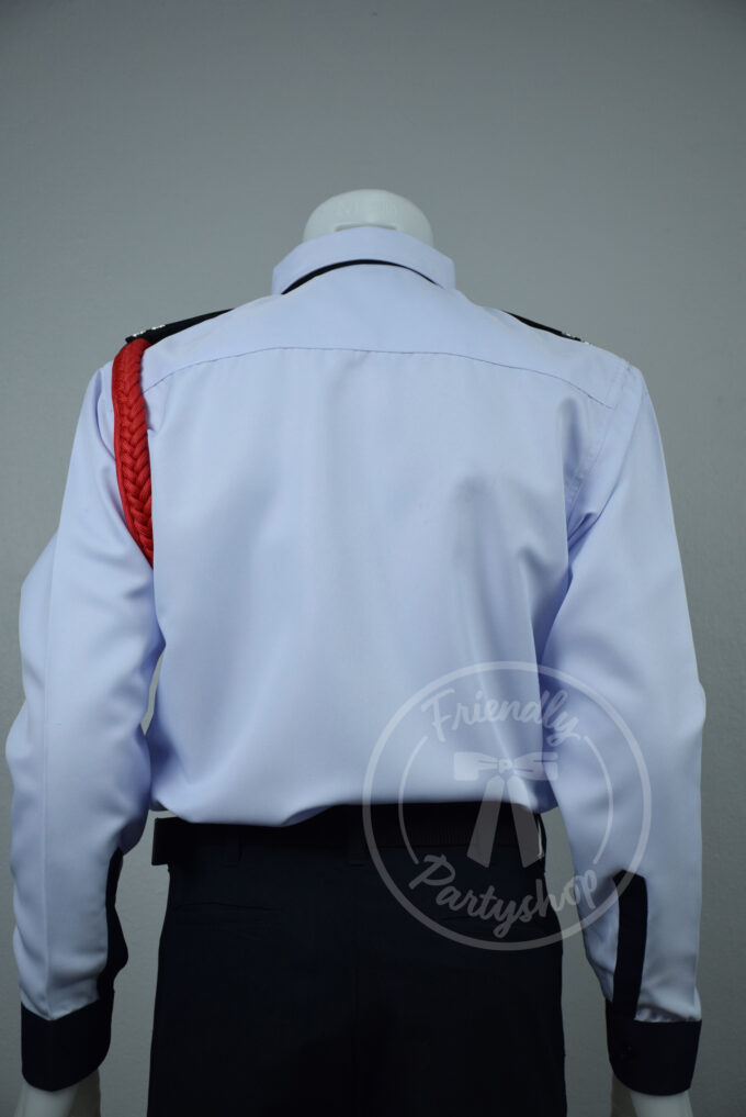 ชุด รปภ. สีขาว แขนยาว กระเป๋า-ปลายแขนสีกรม
